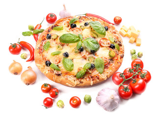 Delicious fresh pizza isolated on white
