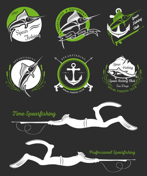 Big Set of Logos, Badges and Icons Spearfishing
