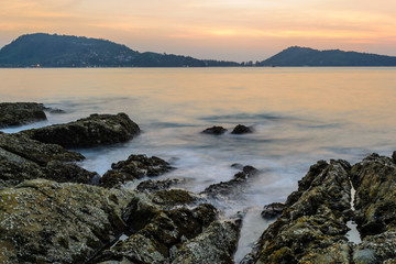 Long Exposure of beautiful Sunset at Kalim beach, Phuket ,Thailand