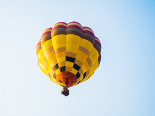 colorful hot air balloons in the start of journey trip on sunset