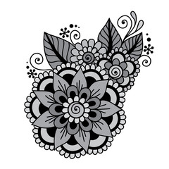 Hand-Drawn Abstract Henna Mehndi Flower Ornament 