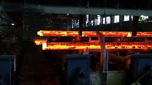 red hot slabs in steel plant