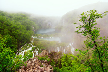 Fototapeta na wymiar Rainy day in Plitvice national park