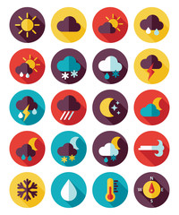 Meteorology Weather flat icons set