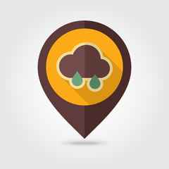Obraz premium Rain Cloud retro flat pin map icon. Weather