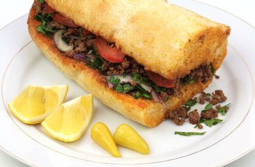 Traditional Turkish cuisine, Tantuni with loaf bread.
