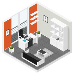 Home offices room isometric icon set
