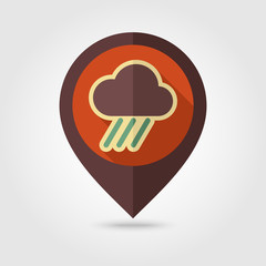 Rain Cloud flat pin map icon. Downpour, rainfall