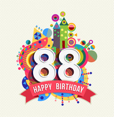 Happy birthday 88 year greeting card poster color