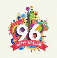 Happy birthday 96 year greeting card poster color