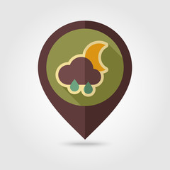 Rain Cloud Moon retro flat pin map icon. Weather