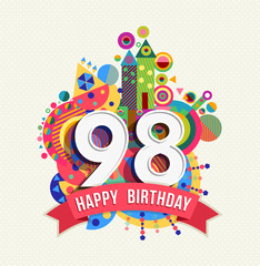 Happy birthday 98 year greeting card poster color