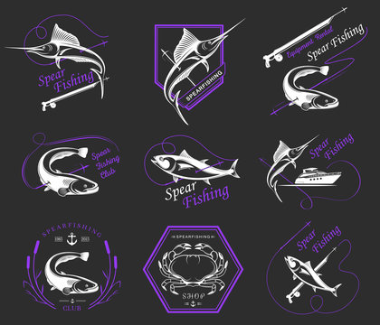 Big Set of Logos, Badges and Icons Spearfishing
