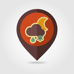 Cloud Snow Rain Moon flat pin map icon. Weather