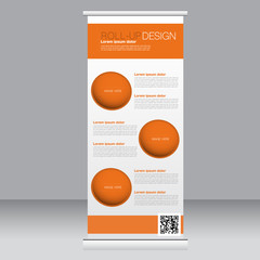 Roll up banner stand template. Abstract background for design,  business, education, advertisement.  Orange color. Vector  illustration.