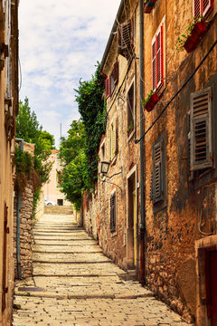 Cozy and narrow streets in Pula's medieval old town