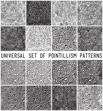 Universal geometric striped dotted seamless pattern set