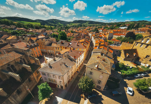 Aerial view  of Cluny city in  France , Burgundy