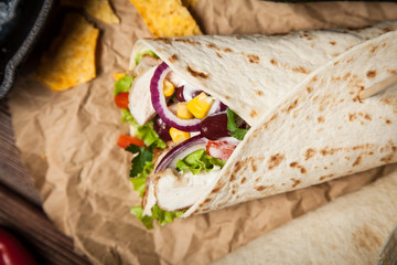 Tortilla with a mix of ingredients