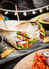 Tortilla with a mix of ingredients