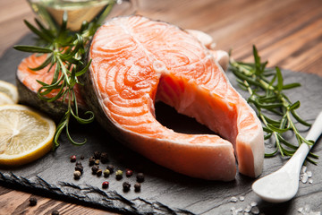 Fresh salmon on old wood