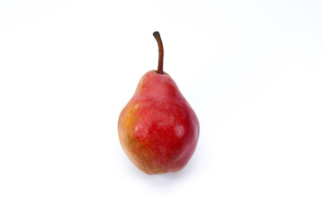 Very bright red pear fruit variety on white background