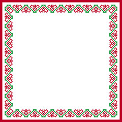 square patterned red-and-green frame with folk ornament