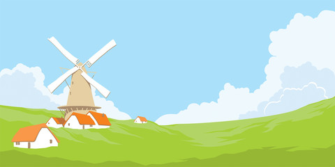Fototapeta na wymiar Windmill on the background of natural landscape