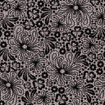 Seamless black lace on pink background