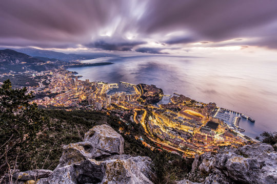 Monaco, View of Monte Carlo, dramatic evening sky