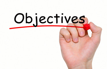 Hand writing inscription "Objectives" with marker, concept