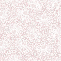 White seamless flower lace pattern on pink background