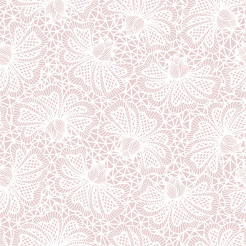 White seamless flower lace pattern on pink background