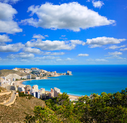Cullera beach aerial with skyline of village Valencia