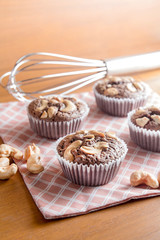 Brownies With Cashew nuts On Wooden Background