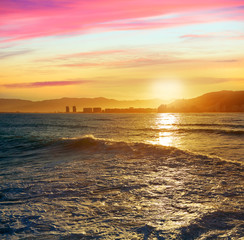 Naklejka premium Cullera Playa los Olivos beach sunset in Valencia
