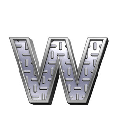 One lower case letter from steel tread plate alphabet set, isolated on white. Computer generated 3D photo rendering.
