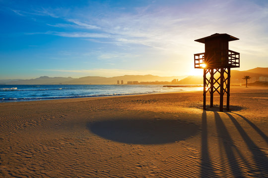 Cullera Playa los Olivos beach sunset in Valencia