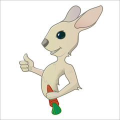 White Bunny is holding a red carrot and holds the thumb to the top illustration icon