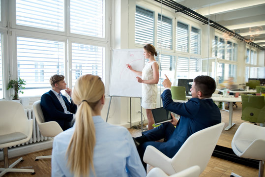 Businesswoman leading a presentation at flip chart