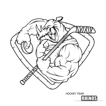 Hockey emblem. Rhinoceros team. Sport Logo Vector Template