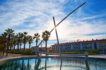 Valencia La Malvarrosa boat statue fountain