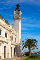 Fototapeta premium Puereto de Valencia port with clock tower building