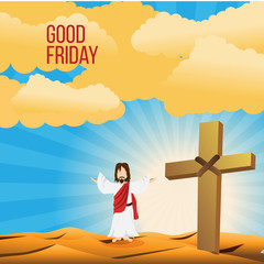 Good Friday background concept  Illustration of Jesus Christ with arm wide open