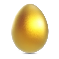 Single golden egg isolated on white background.