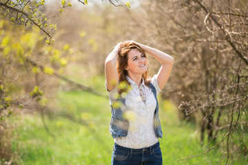 woman enjoys spring garden