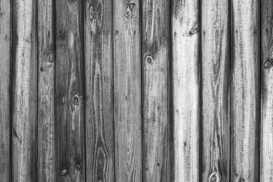 Vintage black and white wood background. Grunge wooden weathered oak or pine textured planks. 