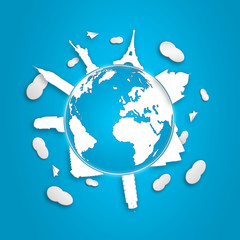 Naklejka premium Illustrations concept of global tourism white and blue square co