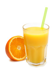 glass of freshly pressed orange juice isolated