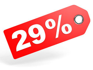 29 percent red discount tag on white background.